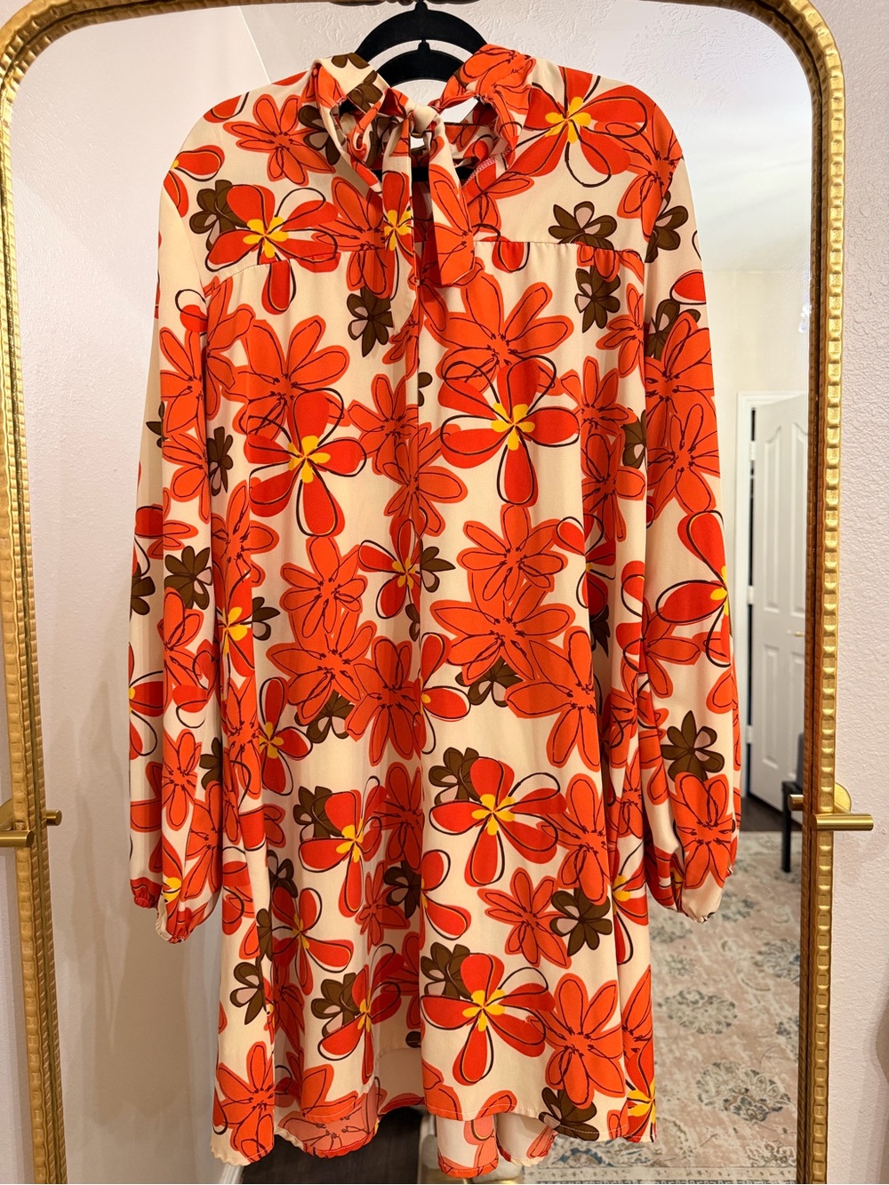 SHEIN Cream Dress with Orange and Brown Floral Print - Picture 4 of 5